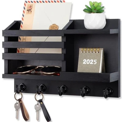  Key Holder for Wall, 11.8" x 7.8" x 3.1" Wooden Key and Mail Organizer Wall  - Image 1 of 4