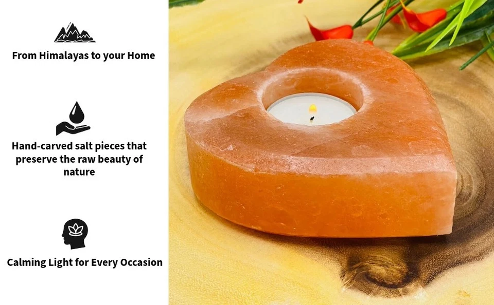 Portavelas de sal rosa del Himalaya en forma de corazón - Decoración de velas de cristal natural Foto 1 de 4