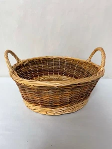 Medium Round Wicker Woven Basket w/ Handles Three Tones of Brown - Picture 1 of 5