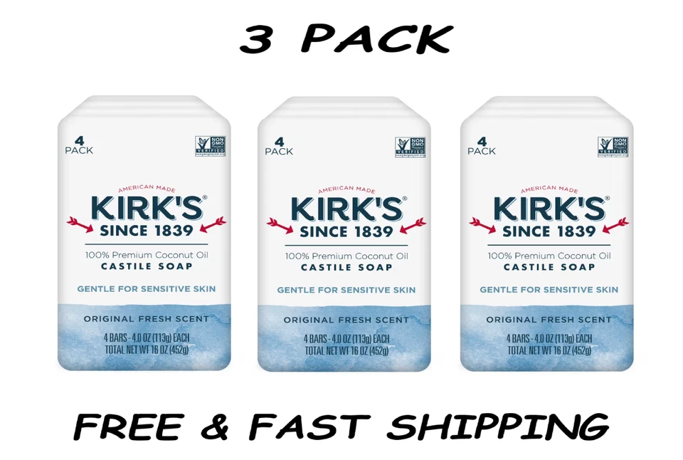 (PAQUETE DE 3) Jabón de Castilla suave aroma fresco original Kirk'S, 4 oz, 4 quilates Foto 1 de 1