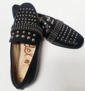 Sam Edleman Shoes Chesney Flat Loafers 6.5 M Black Silver Studded Banded Leather - Picture 1 of 8