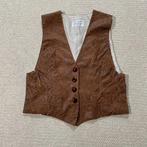 Vintage Suede Waistcoat Womes 8 UK Small Brown Animal Print Real Leather Vest - Picture 1 of 9