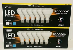 Feit Electric BR30 65W LED Dimmable Light Bulb Soft White - 2 Packs Of 6 Bulbs - Picture 1 of 6