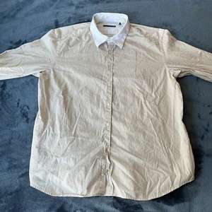 Xacus Long Sleeve Beige Button Up White Collar & Cuff Dress Shirt 18.5/46 - Picture 1 of 17