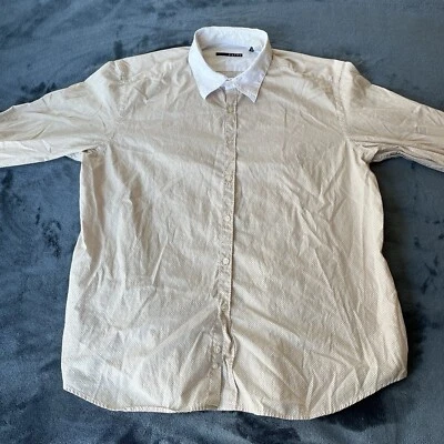 Xacus Long Sleeve Beige Button Up White Collar & Cuff Dress Shirt 18.5/46 - Image 1 of 4