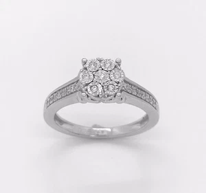 ANILLO DE COMPROMISO DIAMANTE SIMULADO CORTE REDONDO PLATA DE LEY 925 SOBRE ORO - Imagen 1 de 4