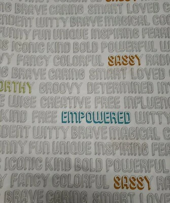 1yd x 42" 100% cotton, Windham Fabrics, Good Vibes Only by Shayla Wolf, 3D Words - Image 1 of 3