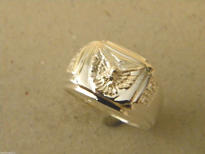 Men's Silver Plated Square Flat Top Eagle Falcon Ring Size 11 Fashion Jewelry - Image 1 of 4