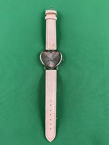 Disney Mickey Minnie Watch Heart Shaped Disney Store Pink Dial Silver Tone Case - Picture 1 of 7