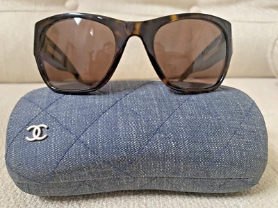 Authentic CHANEL Sunglasses Tortoise Shell Denim CC Logos CoCo Mark Brown - Image 1 of 4