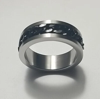Anillo giratorio de cadena negro para hombre - Banda de ansiedad inquietud de acero inoxidable talla 11,75 Foto 1 de 4