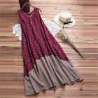 Long Shirt Dress Summer Sundress Splice Floral Tank Dress Women Cotton Ethnic