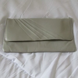 Bally to match shoes vintage clutch bag light grey leather magnetic snap pocket - Picture 1 of 12