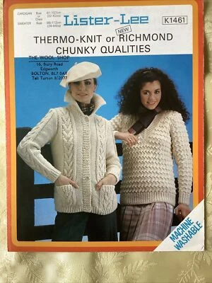 Lister-Lee knitting pattern K1461. Cardigan & sweater, Chunky. NEW, old stock - Image 1 of 4
