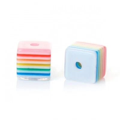 ❤ 50 pcs - ACRYLIC CUBE BEADS - MUTICOLOUR STRIPE - No. 727 ❤ - Image 1 of 3