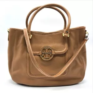 TORY BURCH Amanda Hand Bag Shoulder Bag Tote Bag Leather Camel Brown - Picture 1 of 9