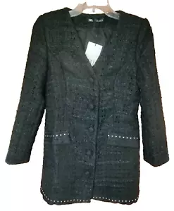 ZARA NWT size M textured black studded blazer dress long sleeves - Picture 1 of 6