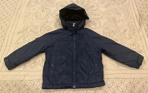 Gap Kids Boys XS Size 4-5 Fleece Lined Rain Jacket Coat Removable Hood Navy Blue - Picture 1 of 9