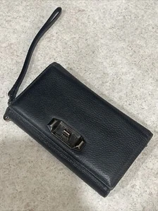 Rebecca Minkoff Wristlet Phone Holder Trifold Wallet Love Lock Leather Black - Zdjęcie 1 z 4