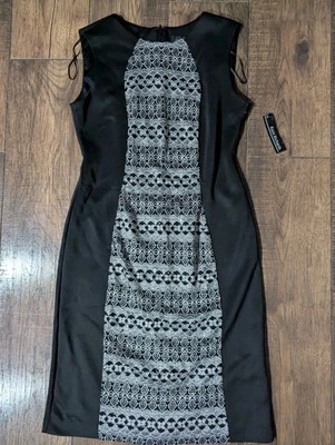 R&M Richards Women's Formal Black & Silver Insert Dress Size 10 Tall NWT Classic - Image 1 of 4