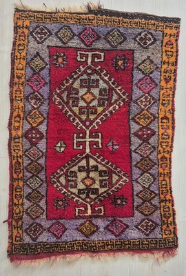 Alfombra pequeña antigua, almohada de alfombra tejida a mano, hecha a mano, lana, Anatolia oriental Foto 1 de 4