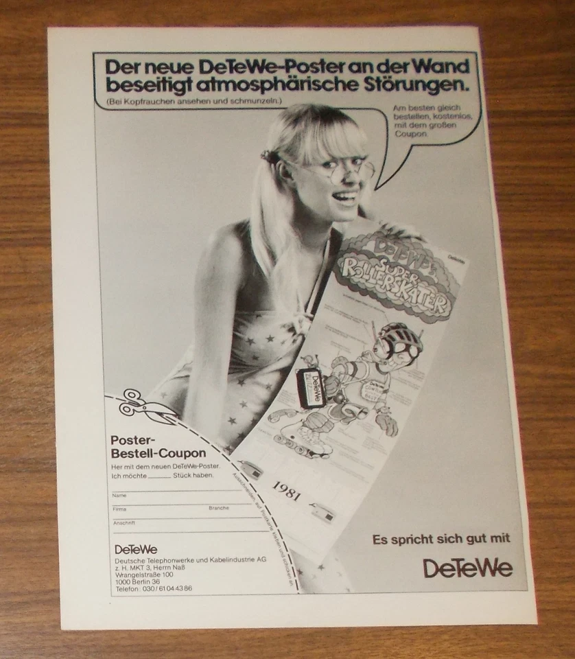 Seltene Werbung DeTeWe Blitz Service Super Rollerskater Poster Promo 1980 - Bild 1 von 1