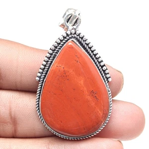 Pendant Red Jasper Gemstone Valentine'Day Gift Silver Jewelry 2.25" - Picture 1 of 7