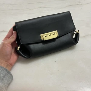 ZAC Posen Earthette Clutch Chain Shoulder Bag Black Leather Mini Chic Classy - Picture 1 of 14