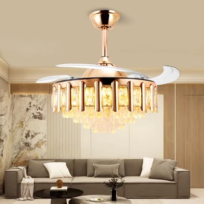 47" Crystal Ceiling Fan with Light and 4 Retractable Invisible Blades - Image 1 of 4