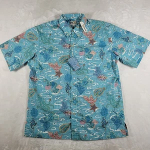 Reyn Spooner Sea Safari Button Up Aloha Shirt Men's Large Blue Hawaiian NWT - Picture 1 of 8