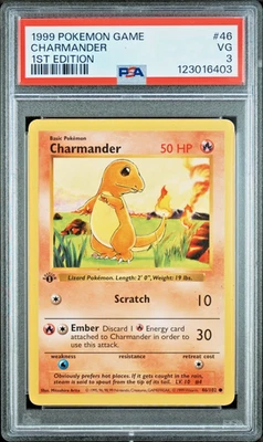PSA 3 1999 1st Edition Shadowless Base Set Charmander 46/102 WOTC Pokemon - Image 1 of 2