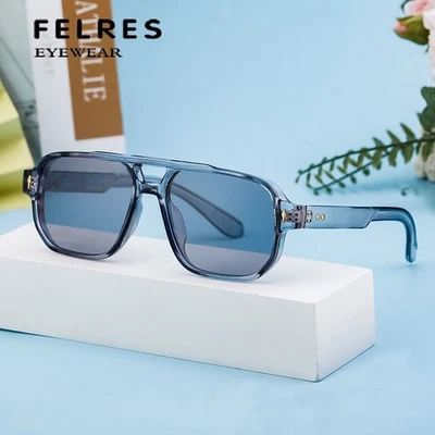 Óculos de sol masculino quadrado lazer retrô ponte dupla moda óculos de condução UV400  - Imagem 1 de 4