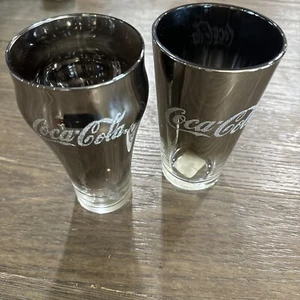 Coca-Cola Silver Flash Faded Mercury Glass W/Glitter Logo BUNDLE OF 2 - Picture 1 of 9