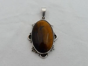 Vintage Sterling Silver Large Tiger Eye Pendant YS-7 - Picture 1 of 6