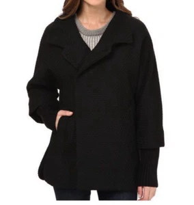 Calvin Klein Asymmetrical One Button Coat Sleeve Black Basket Size 8 400095 - Picture 1 of 4