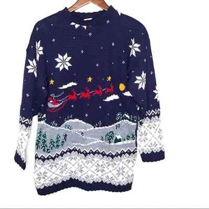 Vintage Santa Claus ugly Christmas sweater scene noahs ark oversized xmas small - Picture 1 of 6