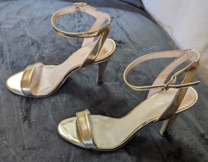 Nine West Metallic Gold Strapy 4" Stilleto High Heels Size 9 - Picture 1 of 8