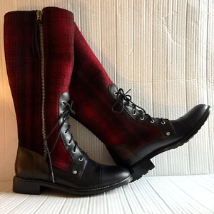 Woolrich Boots Womans Size 7.5 Red Black Plaid Inside/Out WW1550-642 Retail 350. - Picture 1 of 24