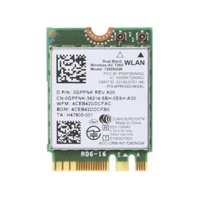 Dell Intel Dual Band Wireless-AC 7260 7260NGW NGFF M.2 Bluetooth WiFi Network - Bild 1 von 4