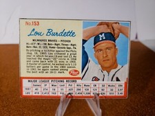  1962 Post # 153 Lou Burdette Card Milwaukee Braves MLB BASEBALL VG