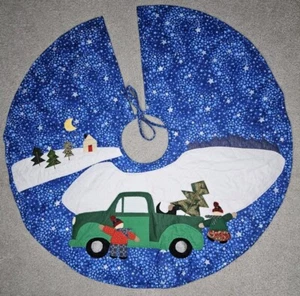 Quilted Christmas Tree Skirt Hand Made Truck & Tree Beautiful! 35" Across - Picture 1 of 4