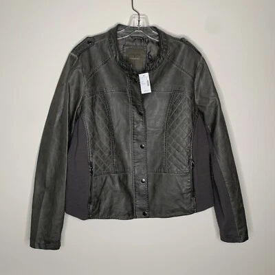 NWT Maurices Womens Plus Size 2 Grey Faux Leather  Zip Up Collarless Jacket - Image 1 of 4