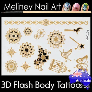 3D Flash Tattoos PCT0024 Gold Metallic Body Art Fashion Jewellery Flower - Picture 1 of 4