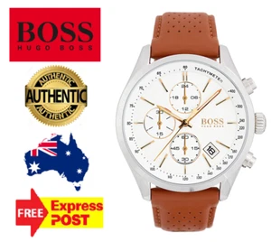 NEW HUGO BOSS GRAND PRIX HB1513475 SILVER/WHITE/ROSE GOLD/LEATHER MENS WATCH - Picture 1 of 7