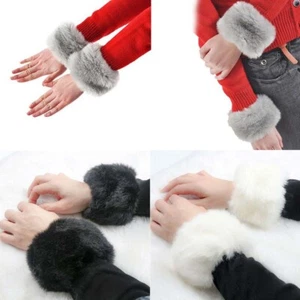Wristband Fuzzy Warm 1 Pair Wrist Cuff Boot Oversleeve Warmer Faux Fur Cover - Picture 1 of 17