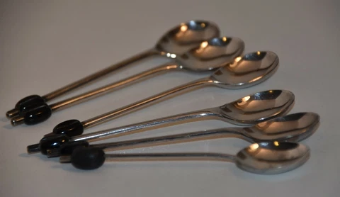 Set of 6 Coffee Bean Spoon, 5 Silver Plated, 1 Sterling Silver Cover