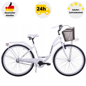 Fahrrad Damen 28 Zoll Damenrad mit Korb LED Licht Retro Weiß Citybike Metallkorb - Bild 1 von 4