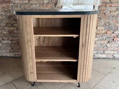 Mobile Consolle ovale INDUSTRIAL legno massello TOP piedi metallo 105x55xh108cm - Immagine 1 di 4