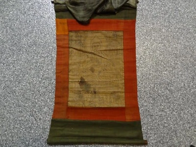 ANTIGUA IMPRESIÓN EN MADERA BUDISTA TIBETANA MONGOL SOBRE ALGODÓN Foto 1 de 4