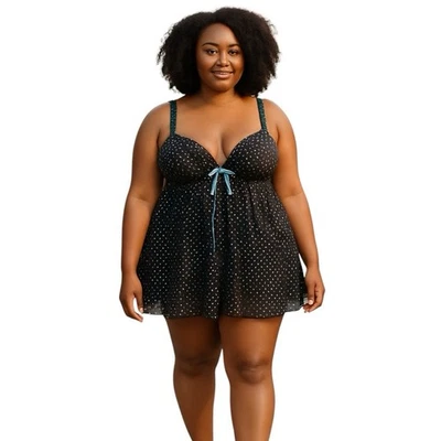 Cacique women’s open front polka Dot Babydoll lingerie top  Size 14/16 Black - Image 1 of 4